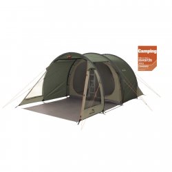 Easy Camp Galaxy 400, ett billigt 4-personers tält med två mörka sovrum och ett ljust allrum.