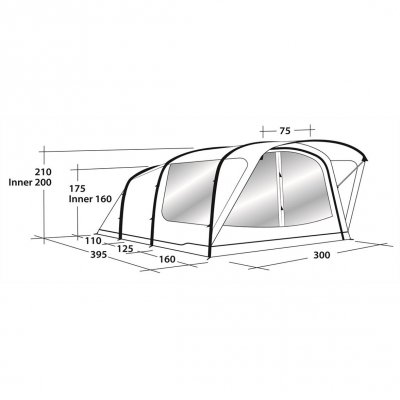 Måttskiss för familjetältet Outwell Cedareville 5A