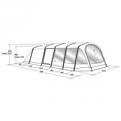 Måttskiss för familjetältet Outwell Stone Lake 7ATC