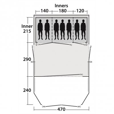 Planlösning för familjetältet Outwell Stone Lake 7ATC