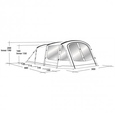 Måttskiss för Outwell Dayton 5 familjetält.