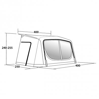 Måttskiss för förtältet Outwell Cove 400A.