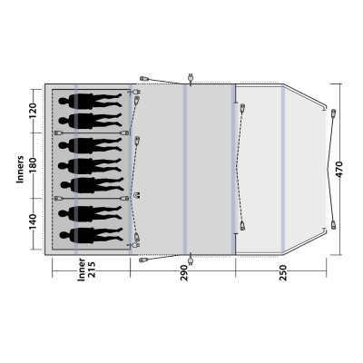 Planlösning för familjetältet Outwell Stone Lake 7ATC