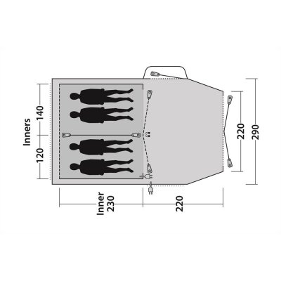 Planlösning för familjetältet Outwell Nevada 4P