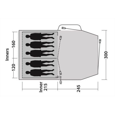 Planlösning för Outwell Dayton 5 familjetält.