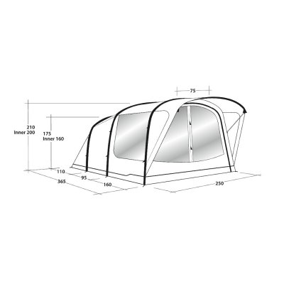 Måttskiss för Outwell Lindale 3PA familjetält