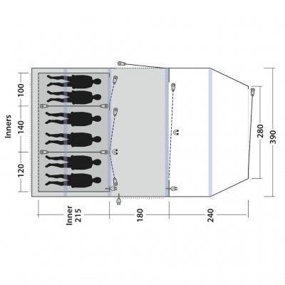 Planlösning för familjetältet Outwell Parkdale 6PA