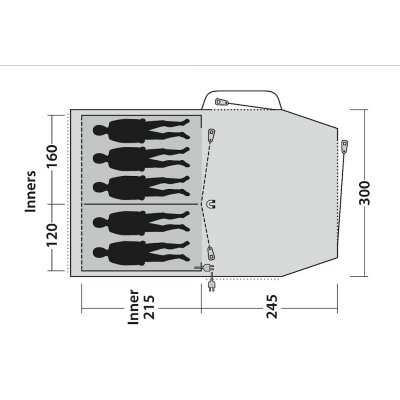 Planlösning för Outwell Springwood 5 familjetält.