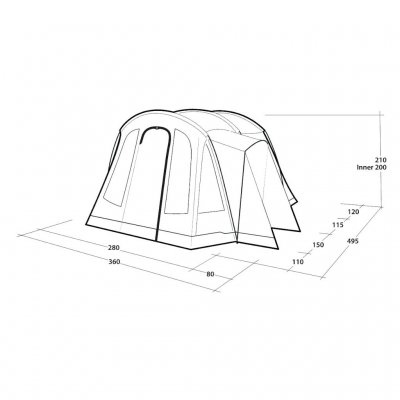 Måttskiss för familjetältet Outwell Nevada 4