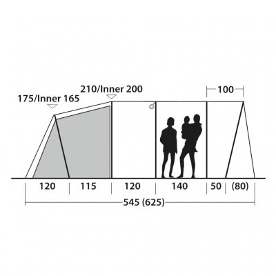 Höjdskiss för 5-personers familjetältet Outwell Denver 5.