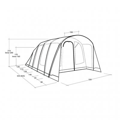 Måttskiss för familjetältet Outwell Denver 5.