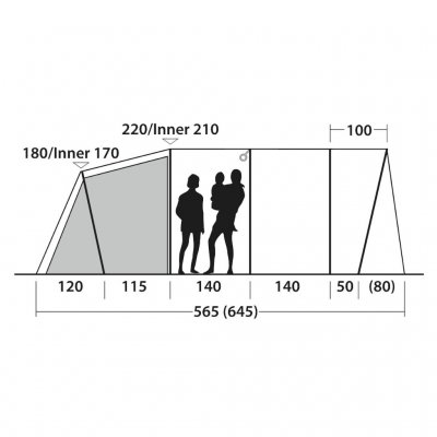 Höjdskiss för 6-personers familjetältet Outwell Denver 6.