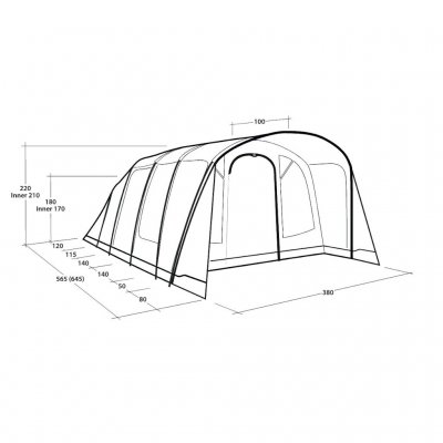 Måttskiss för familjetältet Outwell Denver 6.