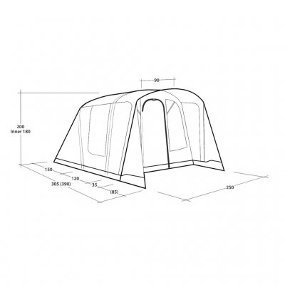 Måttskiss för Outwell San Antonio 2 Air familjetält