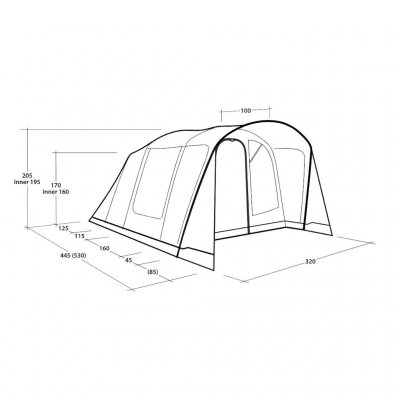 Måttskiss för Outwell Monterey 5 Air familjetält