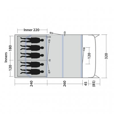 Planlösning Outwell Colorado 5 Air familjetält.