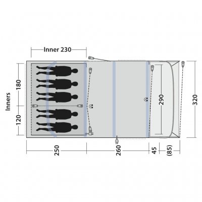 Planlösning för familjetältet Outwell Florida 5 Air
