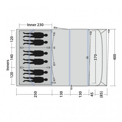 Planlösning för familjetältet Outwell Florida 6 Air