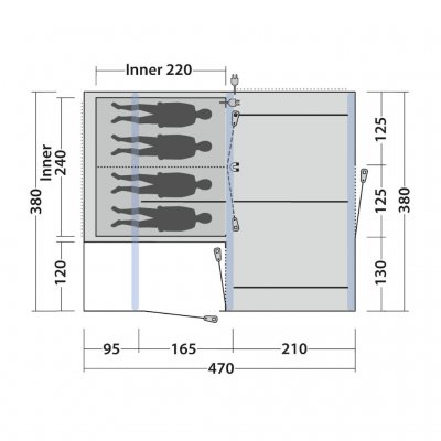 Planlösning för familjetältet Outwell Michigan 4 Air.