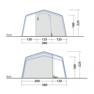 Skiss på Outwell Michigan 4 Air sett fram- och bakifrån