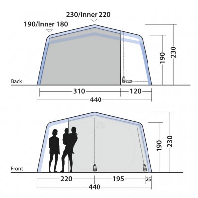 Höjdmått för familjetältet Outwell Maryland 5 Air