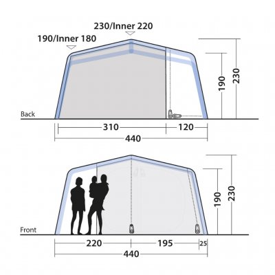 Höjdmått för familjetältet Outwell Virginia 5 Air TC
