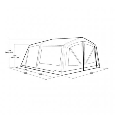 Mått för familjetältet Outwell Virginia 5 Air TC