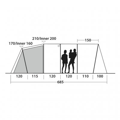 Höjdskiss för 6-personers familjetältet Outwell Carolina 6.