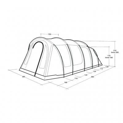 Måttskiss för familjetältet Outwell Carolina 6.
