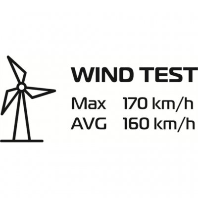 Tältet är testat för att klara vindar på upp till 170 km/h.