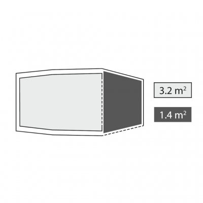 Skiss av Robens Sprinter 3 LW tält – visar kvadratmeterstorlek på absid och sovkabin