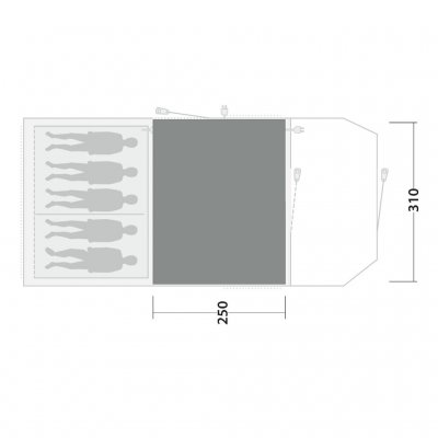 Tältmattan täcker hela allrummet för familjetältet Outwell Phoenix 5