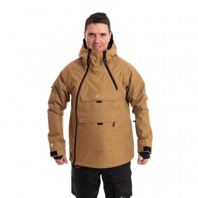 Anorakmodell med både lång och kort dragkedja, magfickor, fast huva.