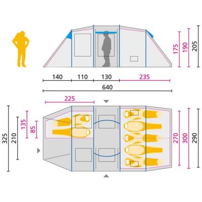 Måttskiss för Jack Wolfskin Travel Lodge RT tält