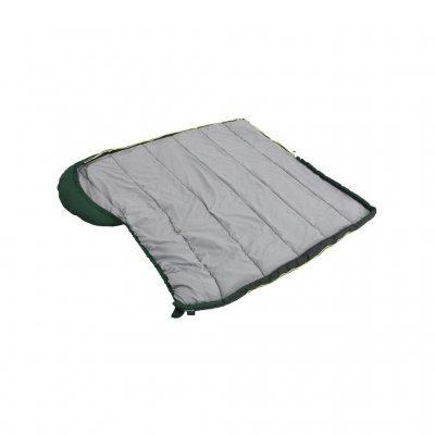 Sovsäcken kan öppnas upp till ett täcke.