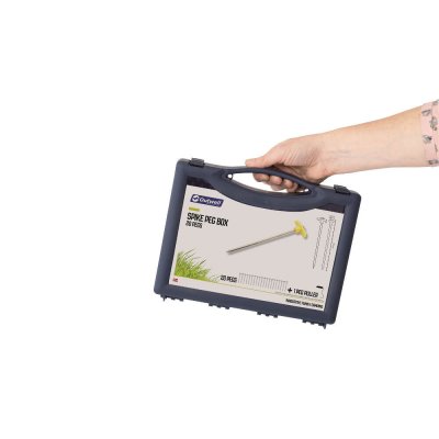 Tältpinnelåda Innehåller 20 st markpinnar i stål samt tältpinneuppdragare