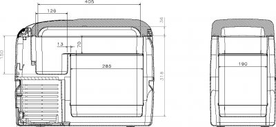 Måttskiss Dometic Coolfreeze CF-26 Kompressordriven Kylbox.