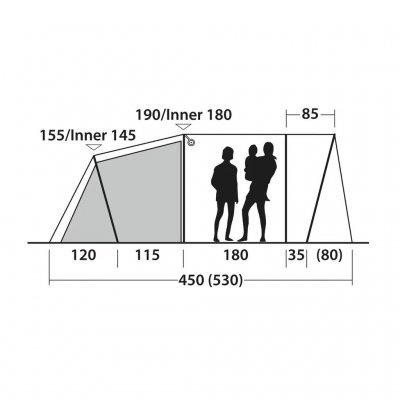 Höjdskiss för 4-personers familjetältet Outwell Durango 4.