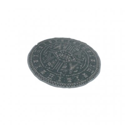 Rund tältmatta med olika färger på vardera sida.