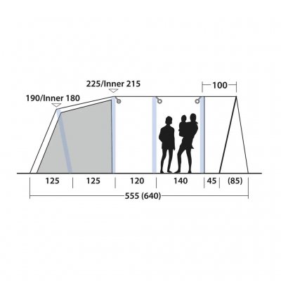 Höjdmått för familjetältet Outwell Florida 5 Air.