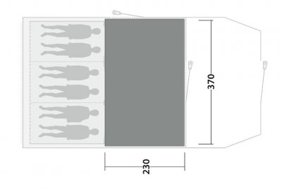 Tältmattan täcker hela allrummet för familjetältet Outwell Carolina 6