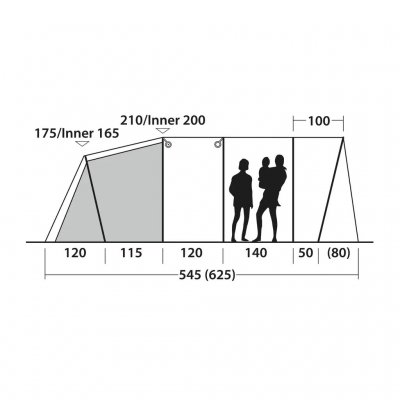 Höjdskiss för 4-personers familjetältet Outwell Ohio 5 TC