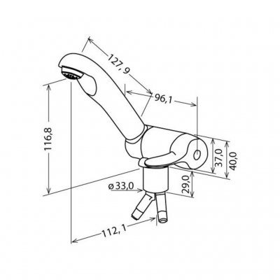 Måttskiss för Reich Keramik Style ettgreppsblandare.