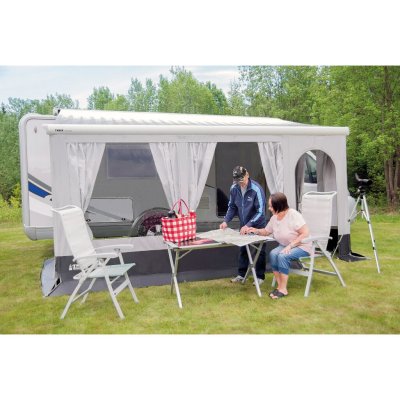 Svenska Tält Markistält för husbil i ljusgrått.